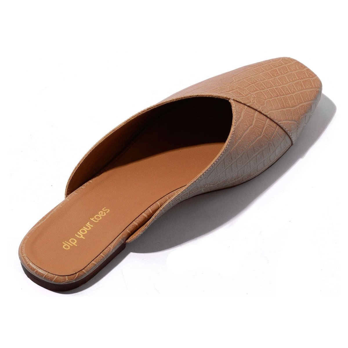 Beige Croc-textured mules