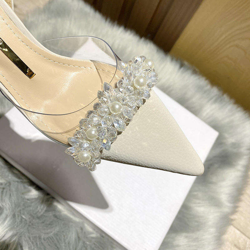 Closed Point Toe Transparent Clear Crystal Rhinestone Heels For Ladies
