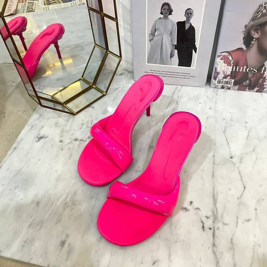 Pink Patent Leather High Heel Sandals with Padded Ribbon – 8.5cm Heel