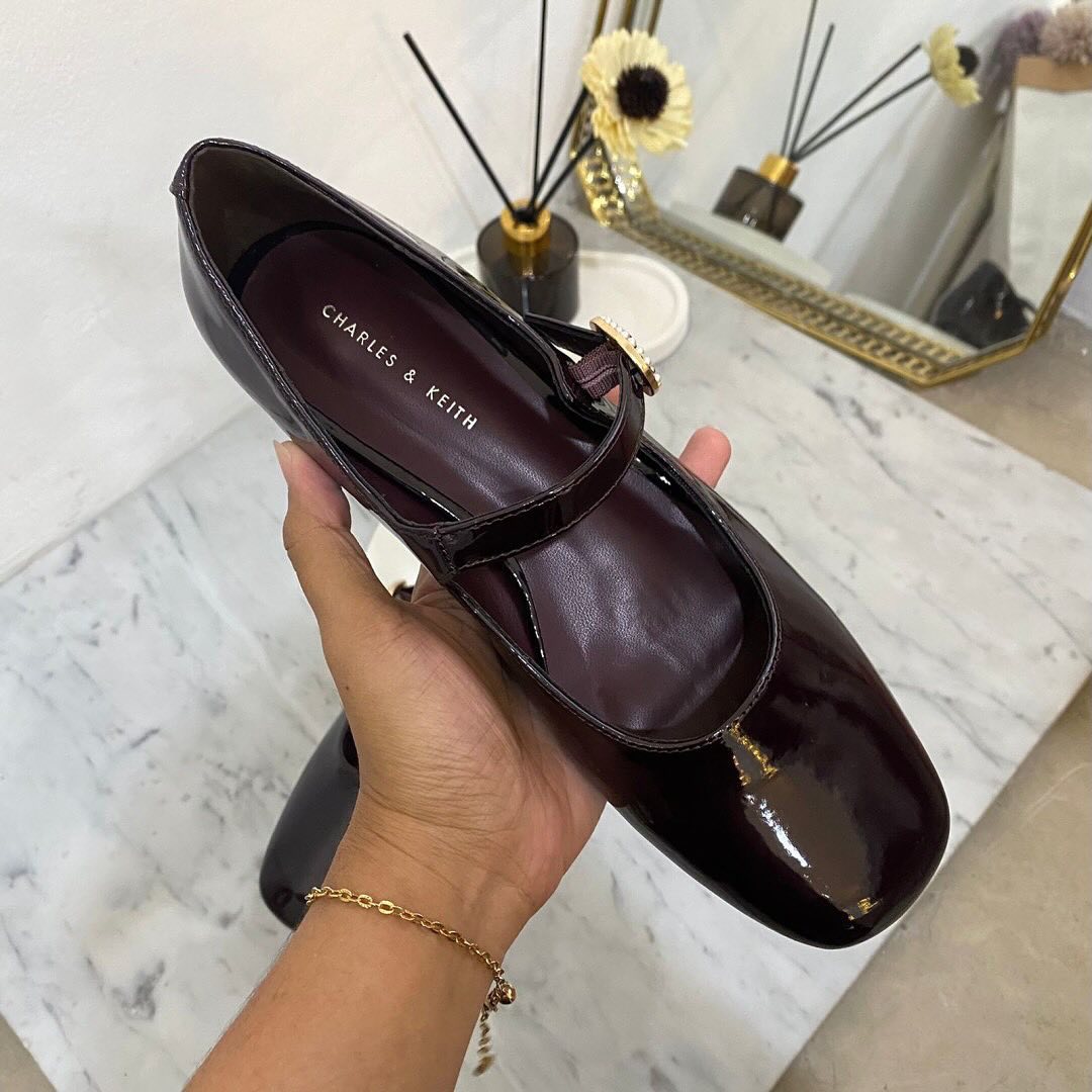 Women's Low Block Heel Sandals with Adjustable Ankle Straps - Patent Faux Leather