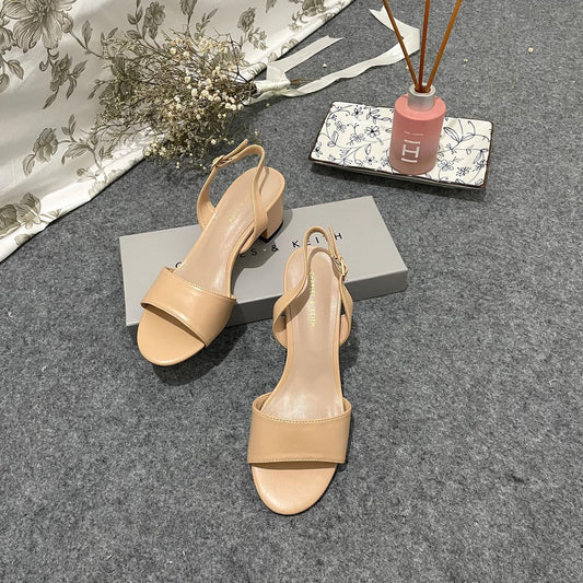 Tali belakang adjustable Material leather Block heels Heels 5cm - Brown