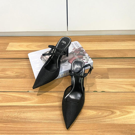 Leather mix mesh backstraps strechy & Centre straps adjustable Puffy sole Heels 5cm