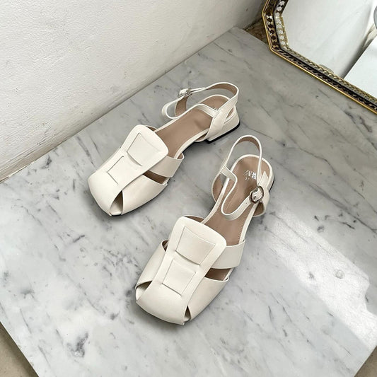 Leather Materials 4 CM Height Adjustable Straps Women Sandals - White