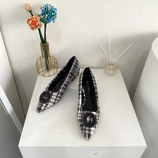 New Spring Mules Linen Material with oval-buckle straps complement low-blocked heels (Copy)