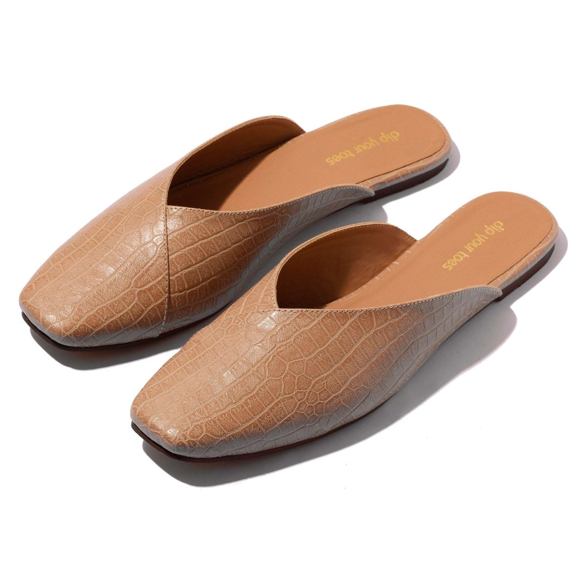 Beige Croc-textured mules