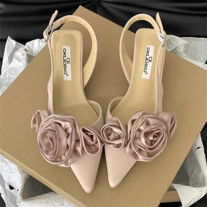 New spring and summer pointed flowers Pink high heel pumps