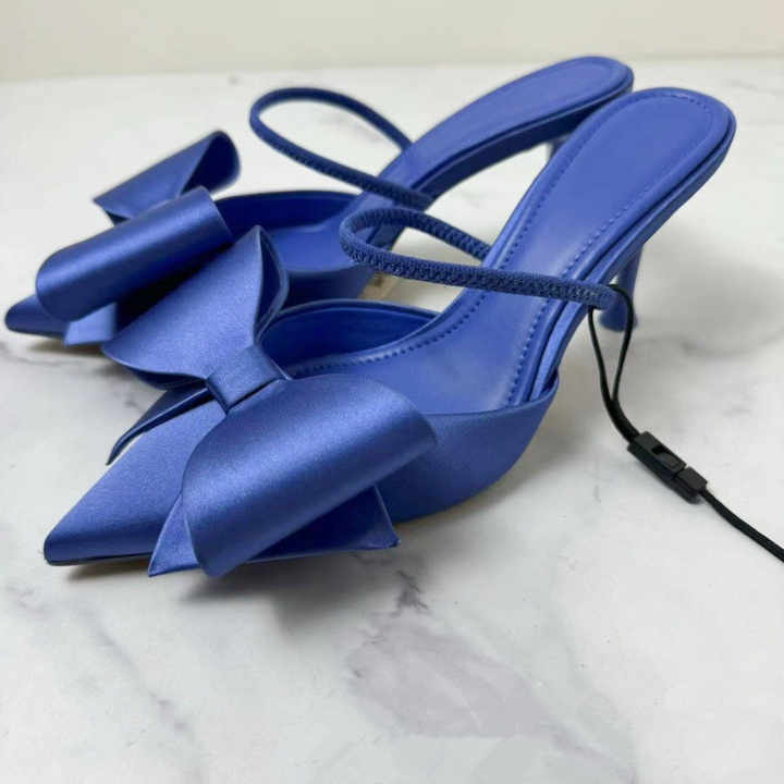 Silk Bow Fine Heel Elegant Back Trip Strap High Heel Party Sandals
