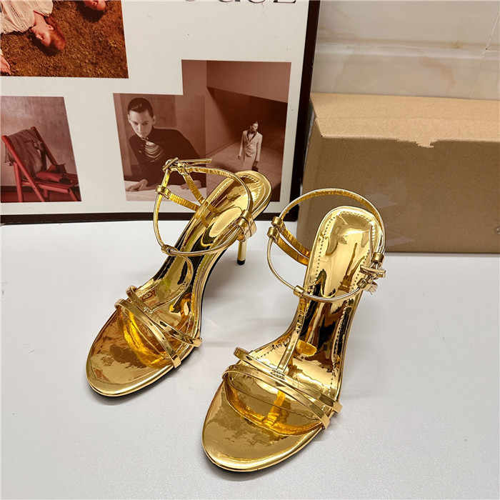 2025 high heel women's shoes metal one line fine strap fine heel sandals