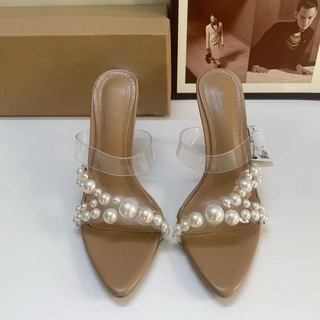 Pearl transparent high heels fashion pointed woman Slippers and sandals