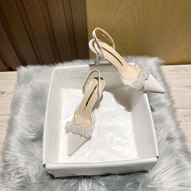 Closed Point Toe Transparent Clear Crystal Rhinestone Heels For Ladies