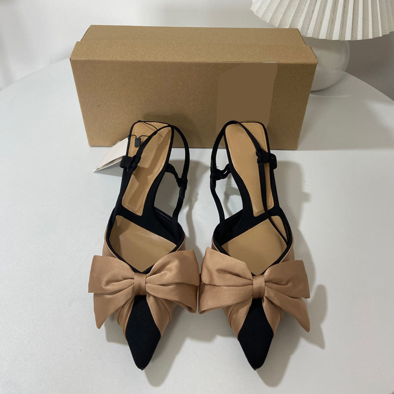 Slim Heel Pointed Bow Decoration Contrast Color Heel High Heel Sandals