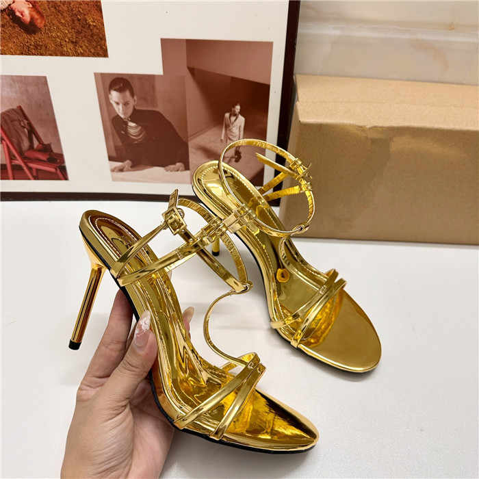 2025 high heel women's shoes metal one line fine strap fine heel sandals