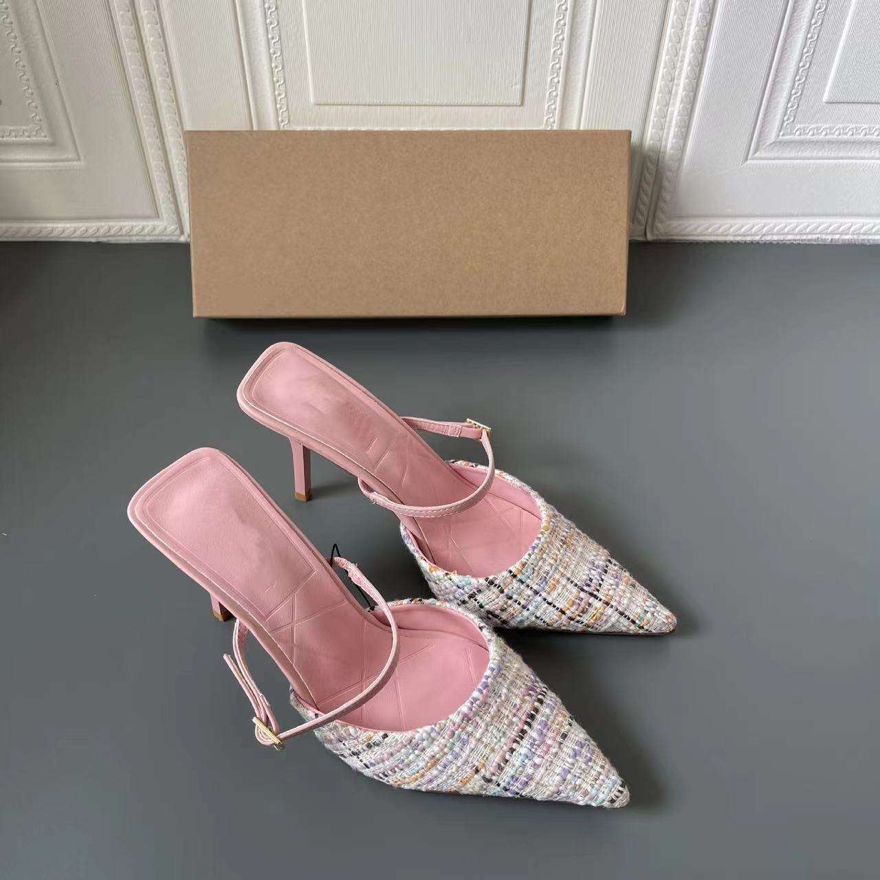 Designer summer lattice sandals high heels luxury femmes fashion slipper