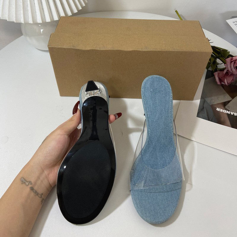 PU Leather Round head Shallow Mouth High Heels Women's Thin Heels Transparent PVC Casual Sandals