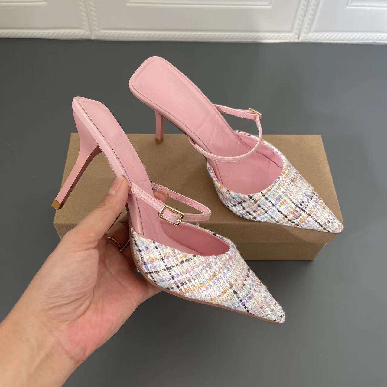 Designer summer lattice sandals high heels luxury femmes fashion slipper