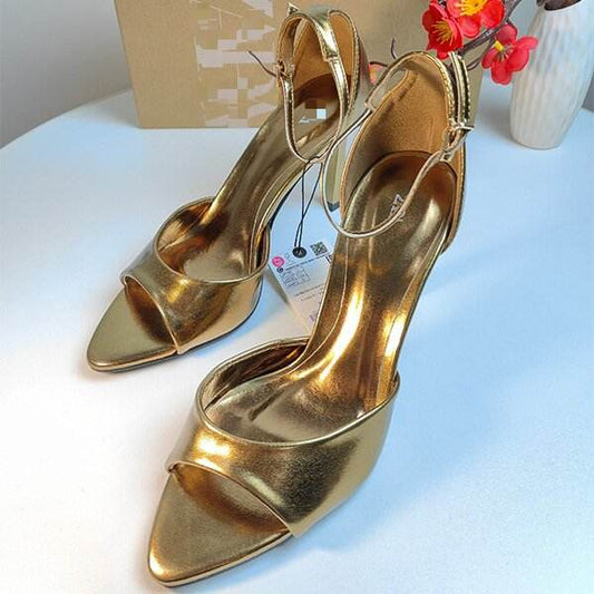 Gold Sandals Sexy Thin High Heels Lady party Dress Heeled Sandals