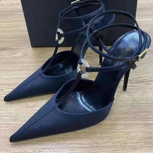 High heel shoes for women pointed toe fashon Rhinestone pointed stiletto sandals